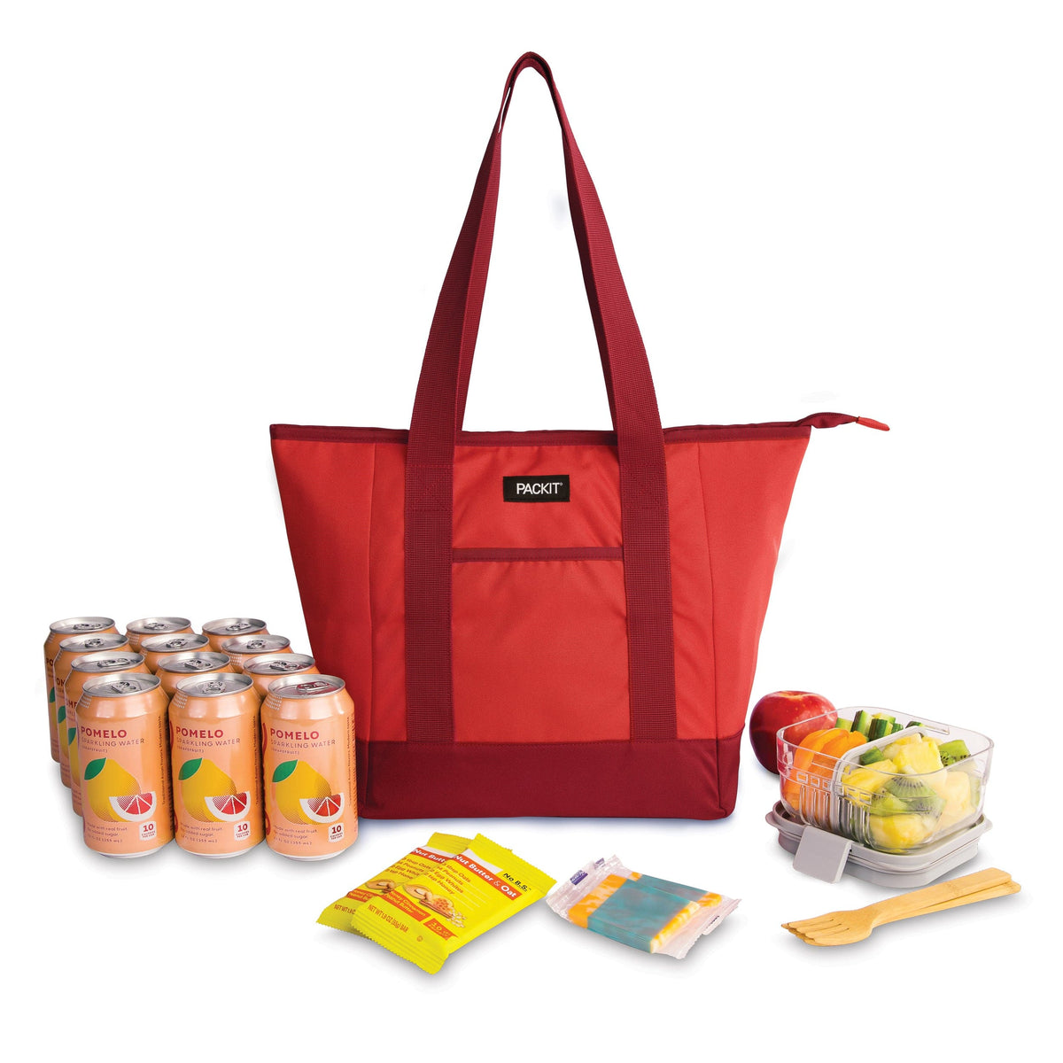 freezable-12-can-tote-cooler-h5 freezable-12-can-tote-cooler-poppy-front-food-combo.jpg