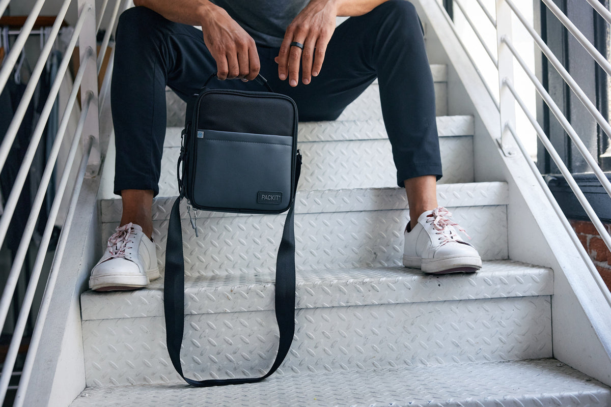 freezable-upright-lunch-box-q5 freezable-upright-lunch-box-black-gray-lifestyle-model-bag-only.jpg